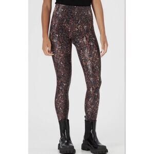 Spanx Faux Leather Snakeskin Print Slimming Shaping Leggings Brown Mocha Sz M